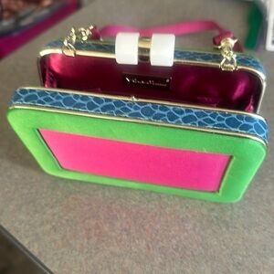 Volum evening bag.  Fabric exterior and interior. 
Gorgeous color blocking.